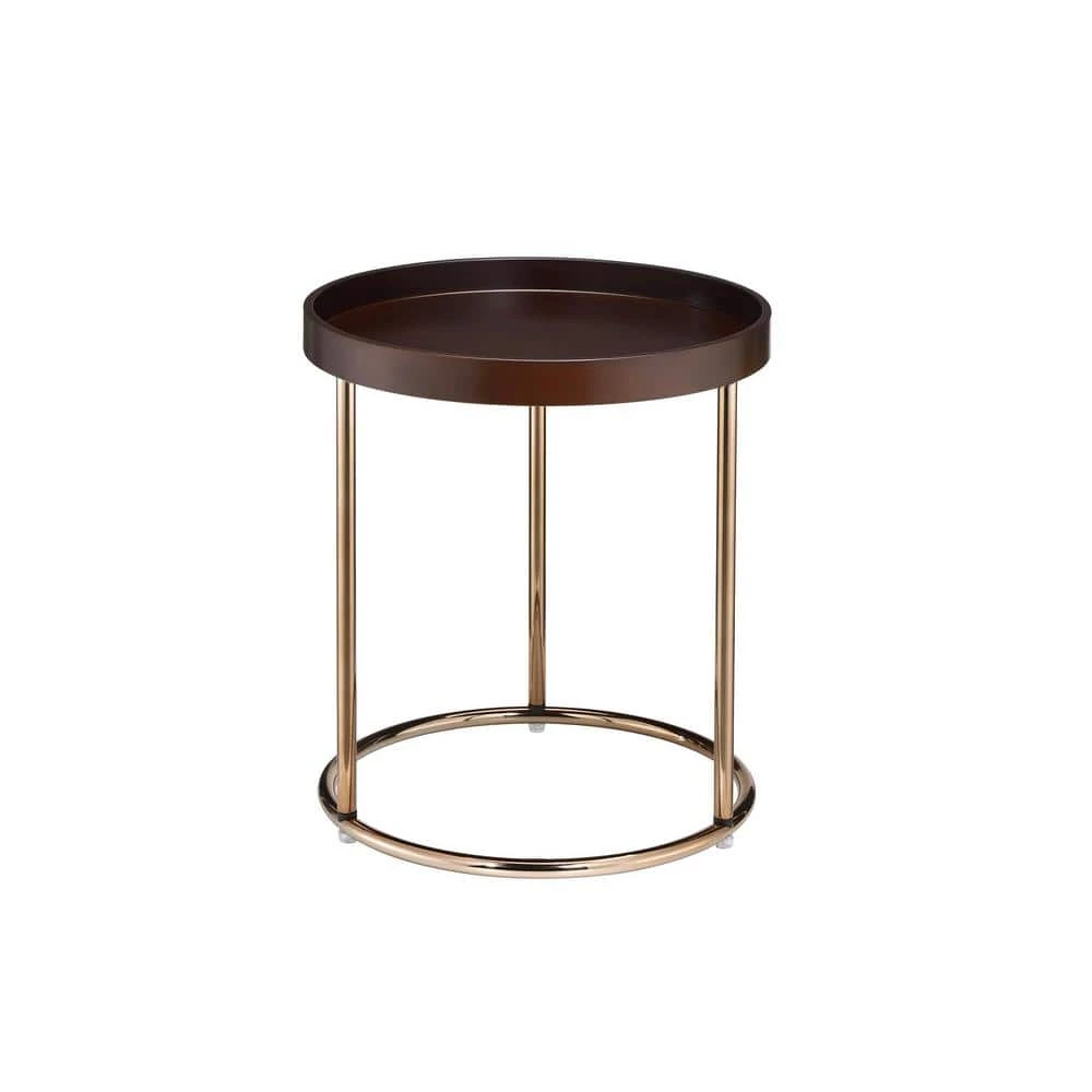 18.5 in. x 21.75 in. Espresso Round Wood Edie Mid-Century Lipped Edge Side Table with Copper Legs by ORE International 3 18.5 in. x 21.75 in. Espresso Round Wood Edie Mid-Century Lipped Edge Side Table with Copper Legs by ORE International