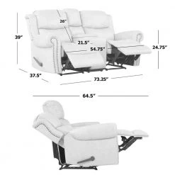 Distressed Fog Gray Faux Leather 2-Seat Rolled Arm Wall Hugger Recliner Loveseat with Power Storage Console by ProLounger -DealsProLounger Store fog gray prolounger loveseats rcl60 nks15 2sc 1d 1000