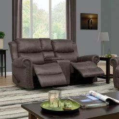 Distressed Fog Gray Faux Leather 2-Seat Rolled Arm Wall Hugger Recliner Loveseat with Power Storage Console by ProLounger -DealsProLounger Store fog gray prolounger loveseats rcl60 nks15 2sc 31 1000