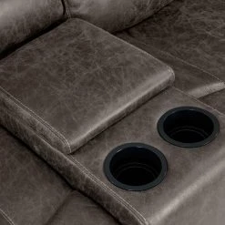 Distressed Fog Gray Faux Leather 2-Seat Rolled Arm Wall Hugger Recliner Loveseat with Power Storage Console by ProLounger -DealsProLounger Store fog gray prolounger loveseats rcl60 nks15 2sc 44 1000