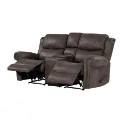 Distressed Fog Gray Faux Leather 2-Seat Rolled Arm Wall Hugger Recliner Loveseat with Power Storage Console by ProLounger -DealsProLounger Store fog gray prolounger loveseats rcl60 nks15 2sc 4f 1000