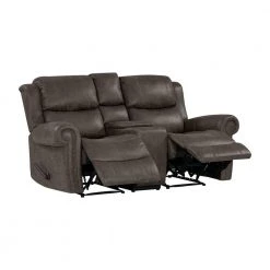 Distressed Fog Gray Faux Leather 2-Seat Rolled Arm Wall Hugger Recliner Loveseat with Power Storage Console by ProLounger