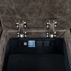 Distressed Fog Gray Faux Leather 2-Seat Rolled Arm Wall Hugger Recliner Loveseat with Power Storage Console by ProLounger -DealsProLounger Store fog gray prolounger loveseats rcl60 nks15 2sc 76 1000