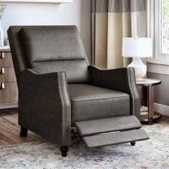 Distressed Fog Gray Faux Leather Push Back Recliner Chair with Nailhead Trim by ProLounger -DealsProLounger Store fog gray prolounger recliners a162777 31 1000