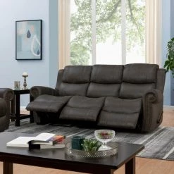 Distressed Fog Gray Faux Leather 3-Seat Rolled Arm Wall Hugger Recliner Sofa by ProLounger -DealsProLounger Store fog gray prolounger sofas couches rcl60 nks15 3s 31 1000