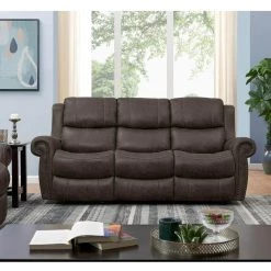 Distressed Fog Gray Faux Leather 3-Seat Rolled Arm Wall Hugger Recliner Sofa by ProLounger -DealsProLounger Store fog gray prolounger sofas couches rcl60 nks15 3s c3 1000