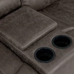 Distressed Fog Gray Faux Leather 3-Seat Rolled Arm Wall Hugger Recliner Sofa with 2-Storage Consoles and USB Ports by ProLounger -DealsProLounger Store fog gray prolounger sofas couches rcl60 nks15 3sc 44 1000