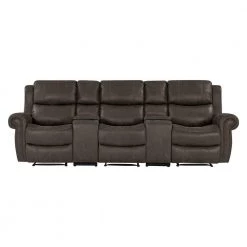 Distressed Fog Gray Faux Leather 3-Seat Rolled Arm Wall Hugger Recliner Sofa with 2-Storage Consoles and USB Ports by ProLounger -DealsProLounger Store fog gray prolounger sofas couches rcl60 nks15 3sc 4f 1000