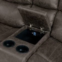 Distressed Fog Gray Faux Leather 3-Seat Rolled Arm Wall Hugger Recliner Sofa with 2-Storage Consoles and USB Ports by ProLounger -DealsProLounger Store fog gray prolounger sofas couches rcl60 nks15 3sc fa 1000