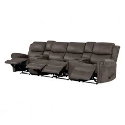 129.5 in. W Round Arm Faux Leather Fabric Modern Rectangle Recliner Sofa with 2-Storage Consoles and USB Ports in Gray by ProLounger 25 129.5 in. W Round Arm Faux Leather Fabric Modern Rectangle Recliner Sofa with 2-Storage Consoles and USB Ports in Gray by ProLounger -DealsProLounger Store fog gray prolounger sofas couches rcl60 nks15 4sc 1f 1000