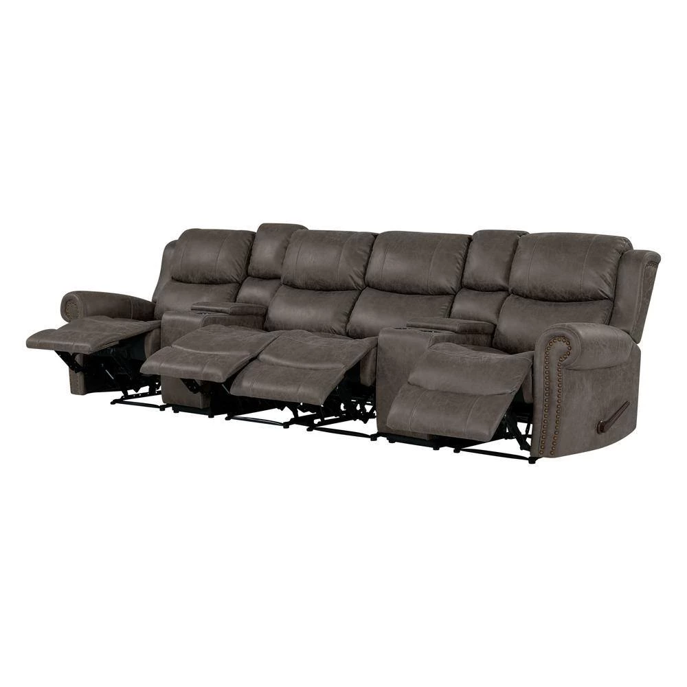 129.5 in. W Round Arm Faux Leather Fabric Modern Rectangle Recliner Sofa with 2-Storage Consoles and USB Ports in Gray by ProLounger 12 129.5 in. W Round Arm Faux Leather Fabric Modern Rectangle Recliner Sofa with 2-Storage Consoles and USB Ports in Gray by ProLounger - Image 10