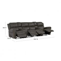 129.5 in. W Round Arm Faux Leather Fabric Modern Rectangle Recliner Sofa with 2-Storage Consoles and USB Ports in Gray by ProLounger 18 129.5 in. W Round Arm Faux Leather Fabric Modern Rectangle Recliner Sofa with 2-Storage Consoles and USB Ports in Gray by ProLounger -DealsProLounger Store fog gray prolounger sofas couches rcl60 nks15 4sc 40 1000