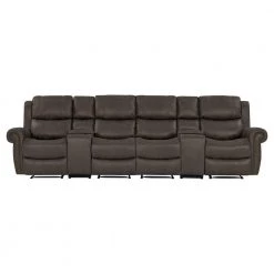 129.5 in. W Round Arm Faux Leather Fabric Modern Rectangle Recliner Sofa with 2-Storage Consoles and USB Ports in Gray by ProLounger 24 129.5 in. W Round Arm Faux Leather Fabric Modern Rectangle Recliner Sofa with 2-Storage Consoles and USB Ports in Gray by ProLounger -DealsProLounger Store fog gray prolounger sofas couches rcl60 nks15 4sc 4f 1000