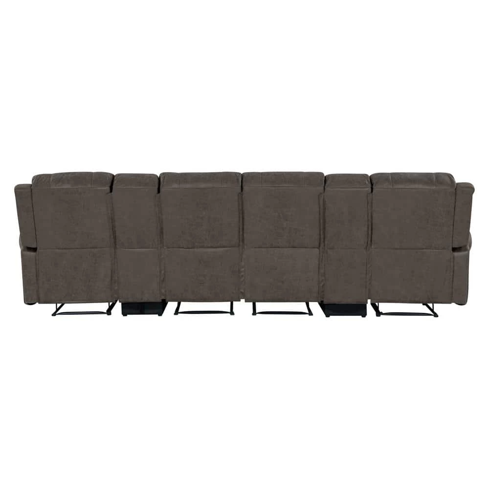 129.5 in. W Round Arm Faux Leather Fabric Modern Rectangle Recliner Sofa with 2-Storage Consoles and USB Ports in Gray by ProLounger 8 129.5 in. W Round Arm Faux Leather Fabric Modern Rectangle Recliner Sofa with 2-Storage Consoles and USB Ports in Gray by ProLounger - Image 6