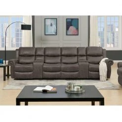 129.5 in. W Round Arm Faux Leather Fabric Modern Rectangle Recliner Sofa with 2-Storage Consoles and USB Ports in Gray by ProLounger 23 129.5 in. W Round Arm Faux Leather Fabric Modern Rectangle Recliner Sofa with 2-Storage Consoles and USB Ports in Gray by ProLounger -DealsProLounger Store fog gray prolounger sofas couches rcl60 nks15 4sc c3 1000