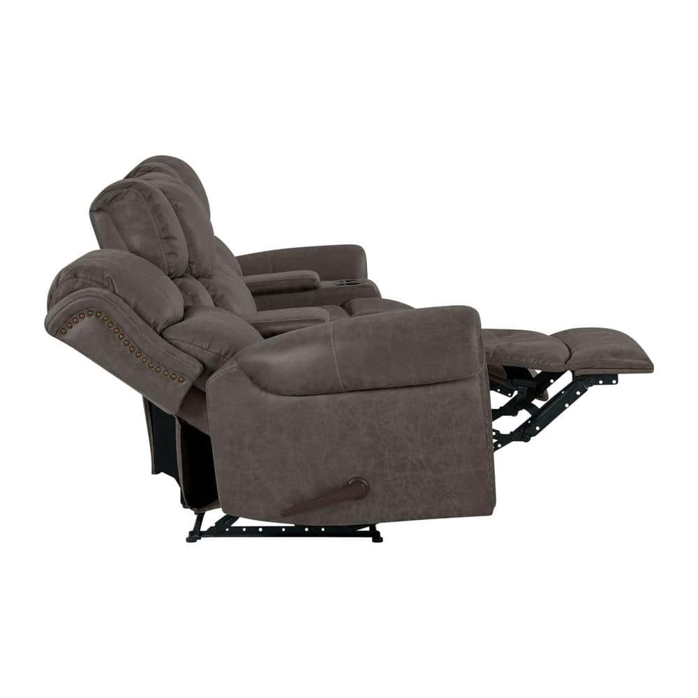 129.5 in. W Round Arm Faux Leather Fabric Modern Rectangle Recliner Sofa with 2-Storage Consoles and USB Ports in Gray by ProLounger 4 129.5 in. W Round Arm Faux Leather Fabric Modern Rectangle Recliner Sofa with 2-Storage Consoles and USB Ports in Gray by ProLounger - Image 2