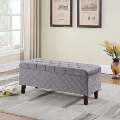 17.5 in. Fossil gray Blue Shantelle Quilted Tufted Storage Bench by ORE International -DealsProLounger Store fossil gray ore international dining benches hb4827 31 1000