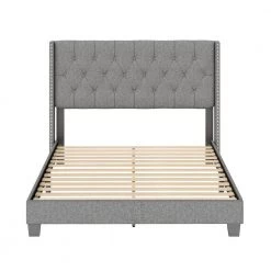 Marlo Grey Linen Queen Upholstered Platform Bed Frame by Boyd Sleep -DealsProLounger Store gray boyd sleep platform beds migr968qn 1f 1000