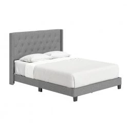 Marlo Grey Linen Queen Upholstered Platform Bed Frame by Boyd Sleep -DealsProLounger Store gray boyd sleep platform beds migr968qn 4f 1000