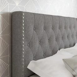 Marlo Grey Linen Queen Upholstered Platform Bed Frame by Boyd Sleep -DealsProLounger Store gray boyd sleep platform beds migr968qn fa 1000