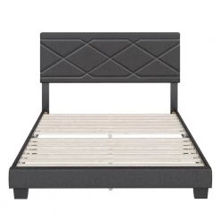 Boullion Linen Upholstered King Platform Bed Frame, Charcoal Gray by Boyd Sleep