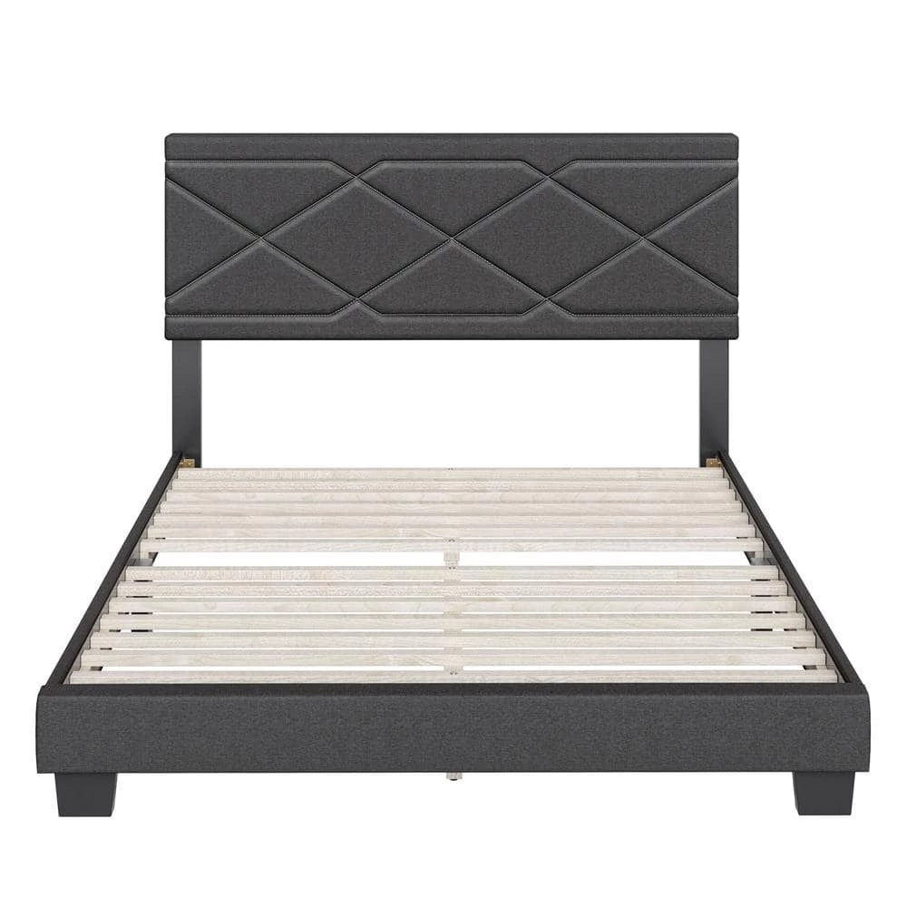 Boullion Linen Upholstered King Platform Bed Frame, Charcoal Gray by Boyd Sleep 3 Boullion Linen Upholstered King Platform Bed Frame, Charcoal Gray by Boyd Sleep