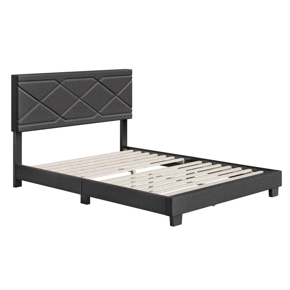 Boullion Linen Upholstered King Platform Bed Frame, Charcoal Gray by Boyd Sleep 4 Boullion Linen Upholstered King Platform Bed Frame, Charcoal Gray by Boyd Sleep - Image 2