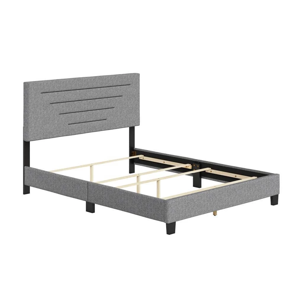 Lorna Gray Linen King Upholstered Platform Bed Frame by Boyd Sleep 4 Lorna Gray Linen King Upholstered Platform Bed Frame by Boyd Sleep - Image 2