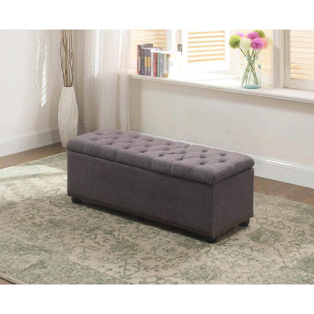18 in. x 44 in. Tufted Grey Storage Bench with 3-Piece Ottoman Seating by ORE International 7 18 in. x 44 in. Tufted Grey Storage Bench with 3-Piece Ottoman Seating by ORE International - Image 5