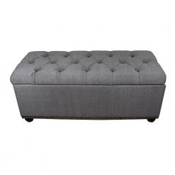 18 in. x 44 in. Tufted Grey Storage Bench with 3-Piece Ottoman Seating by ORE International