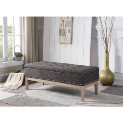 18 in. Grey Tufted Mid-Century Storage Bench with Unfinished Legs by ORE International 9 18 in. Grey Tufted Mid-Century Storage Bench with Unfinished Legs by ORE International -DealsProLounger Store gray ore international bedroom benches hb4745 31 1000