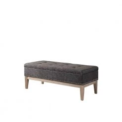 18 in. Grey Tufted Mid-Century Storage Bench with Unfinished Legs by ORE International