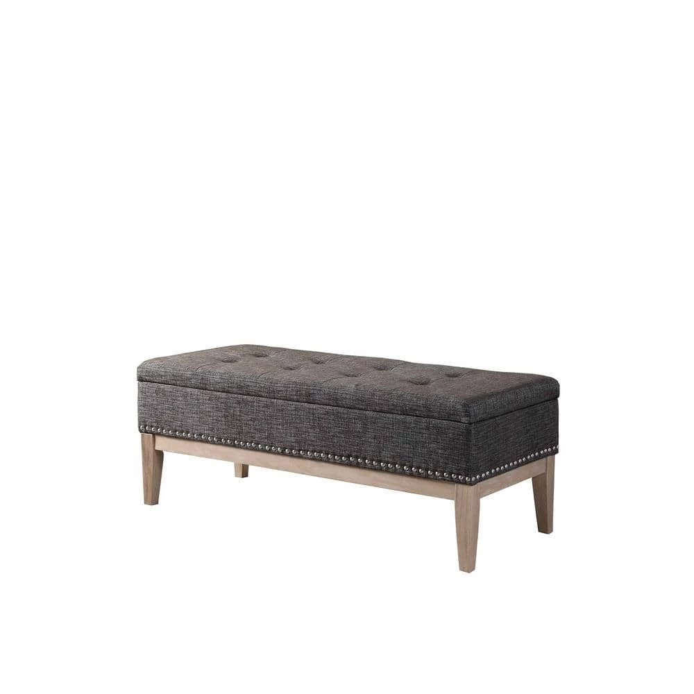 18 in. Grey Tufted Mid-Century Storage Bench with Unfinished Legs by ORE International 3 18 in. Grey Tufted Mid-Century Storage Bench with Unfinished Legs by ORE International