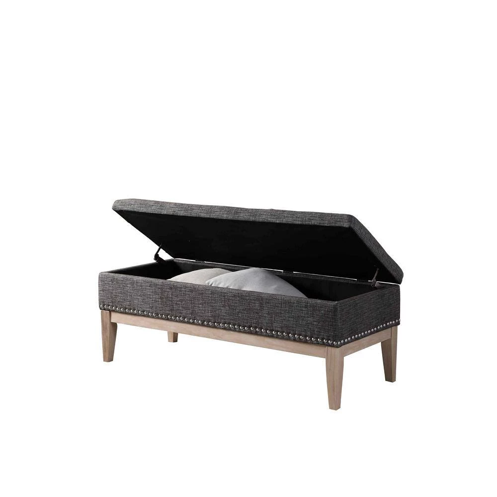 18 in. Grey Tufted Mid-Century Storage Bench with Unfinished Legs by ORE International 5 18 in. Grey Tufted Mid-Century Storage Bench with Unfinished Legs by ORE International - Image 3