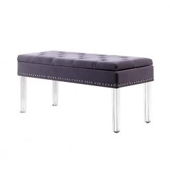 18 in. Gray Tufted Mid-Century Storage Bench Nailhead Trim with Acrylic Clear Legs by ORE International