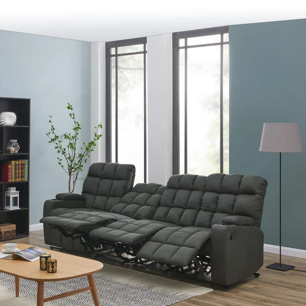 4-Seat Gray Microfiber Wall Hugger Storage Reclining Sofa by ProLounger 14 4-Seat Gray Microfiber Wall Hugger Storage Reclining Sofa by ProLounger - Image 12