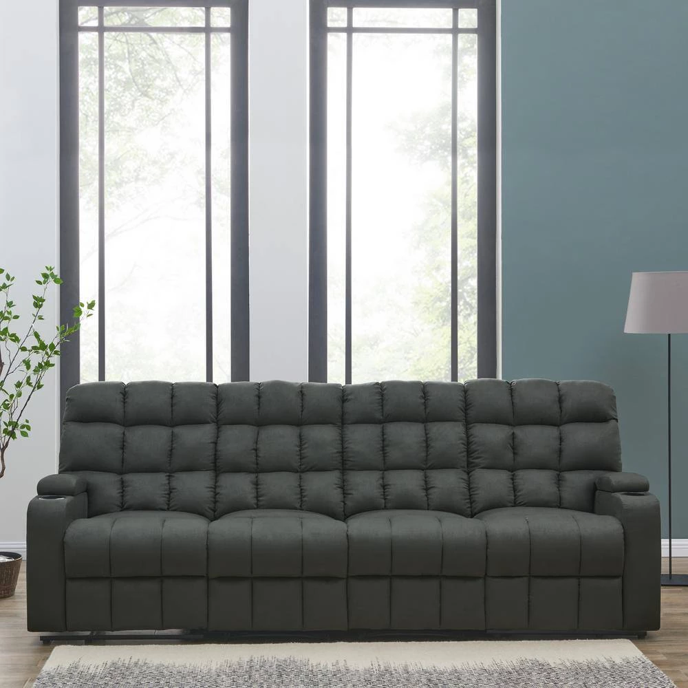 4-Seat Gray Microfiber Wall Hugger Storage Reclining Sofa by ProLounger 9 4-Seat Gray Microfiber Wall Hugger Storage Reclining Sofa by ProLounger - Image 7