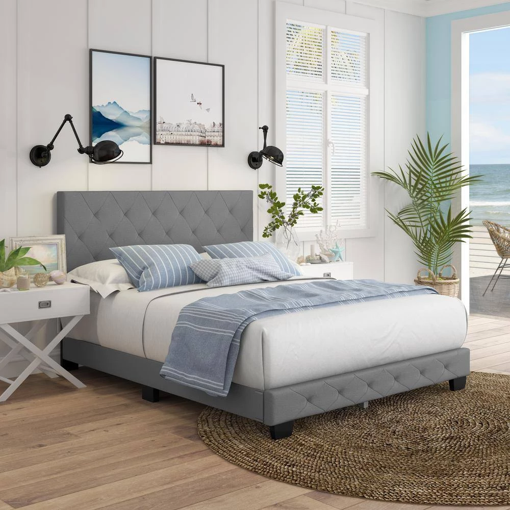 Charlotte Grey Linen King Upholstered Platform Bed Frame by Boyd Sleep 8 Charlotte Grey Linen King Upholstered Platform Bed Frame by Boyd Sleep - Image 6