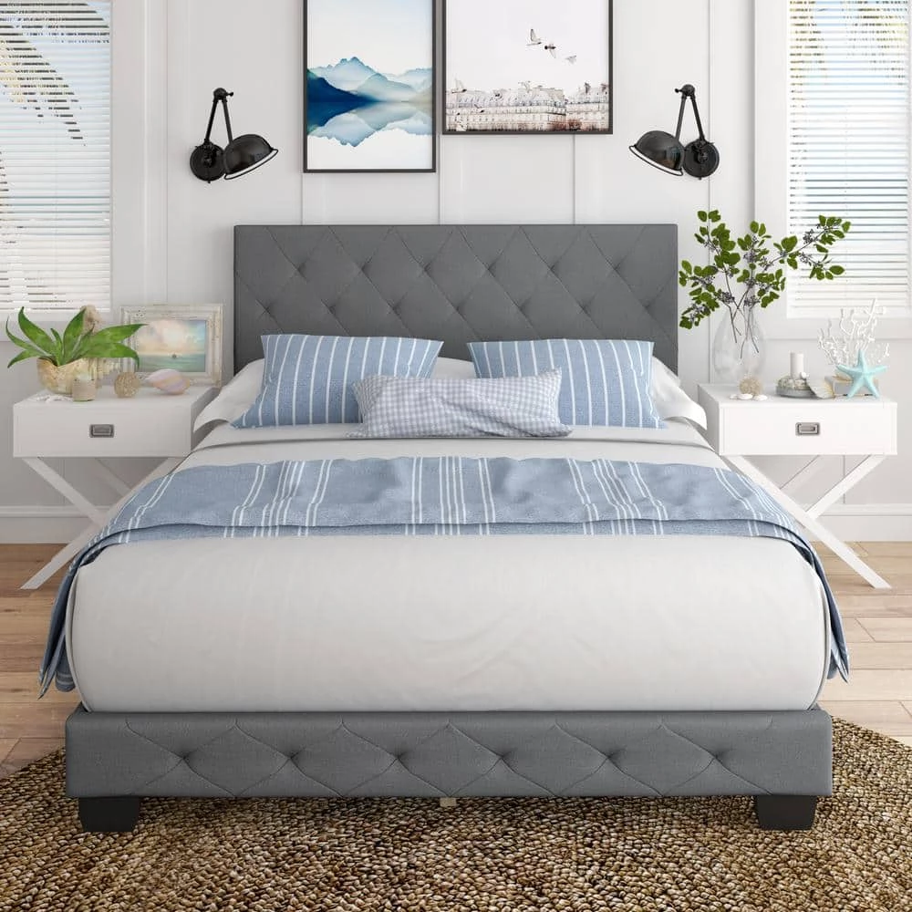 Charlotte Grey Linen King Upholstered Platform Bed Frame by Boyd Sleep 3 Charlotte Grey Linen King Upholstered Platform Bed Frame by Boyd Sleep