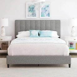 Lily Grey Linen King Upholstered Platform Bed Frame by Boyd Sleep