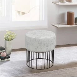 18 in. Grey/Ivory Faux Leather Mid Centtury Accent Stool by ORE International -DealsProLounger Store grey ivory ore international bar stools ore 47743 31 1000