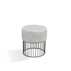 18 in. Grey/Ivory Faux Leather Mid Centtury Accent Stool by ORE International