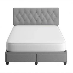 Everleigh Light Grey with Storage Drawers Upholstered Queen Platform Bed Frame by Boyd Sleep -DealsProLounger Store grey linen boyd sleep platform beds slgy930qn 4f 1000