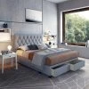 Everleigh Light Grey with Storage Drawers Upholstered Queen Platform Bed Frame by Boyd Sleep