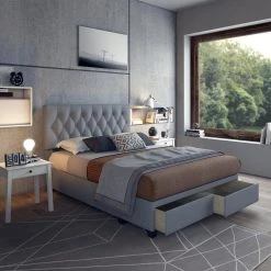 Everleigh Light Grey with Storage Drawers Upholstered Queen Platform Bed Frame by Boyd Sleep -DealsProLounger Store grey linen boyd sleep platform beds slgy930qn c3 1000