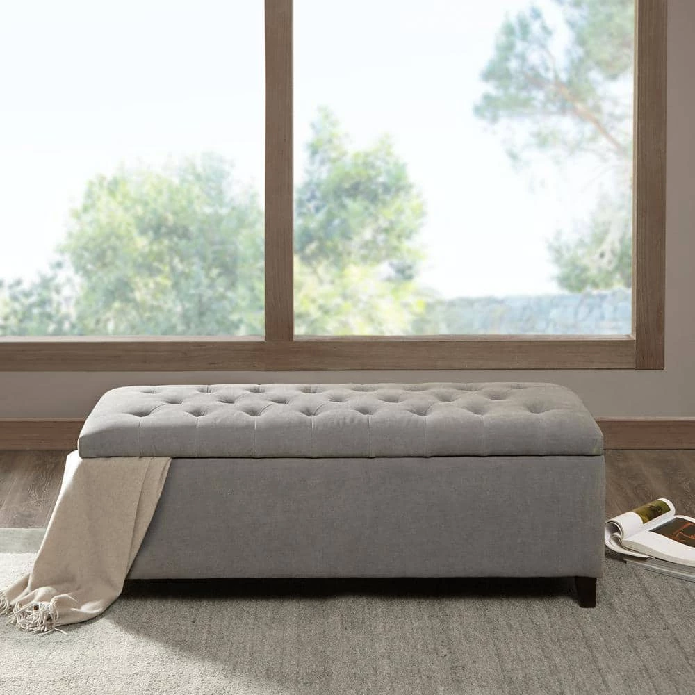Sasha Grey Tufted Top Storage Bench 18.89 in. H x 50.3 in. W x 19.29 in. D by Madison Park 8 Sasha Grey Tufted Top Storage Bench 18.89 in. H x 50.3 in. W x 19.29 in. D by Madison Park - Image 6