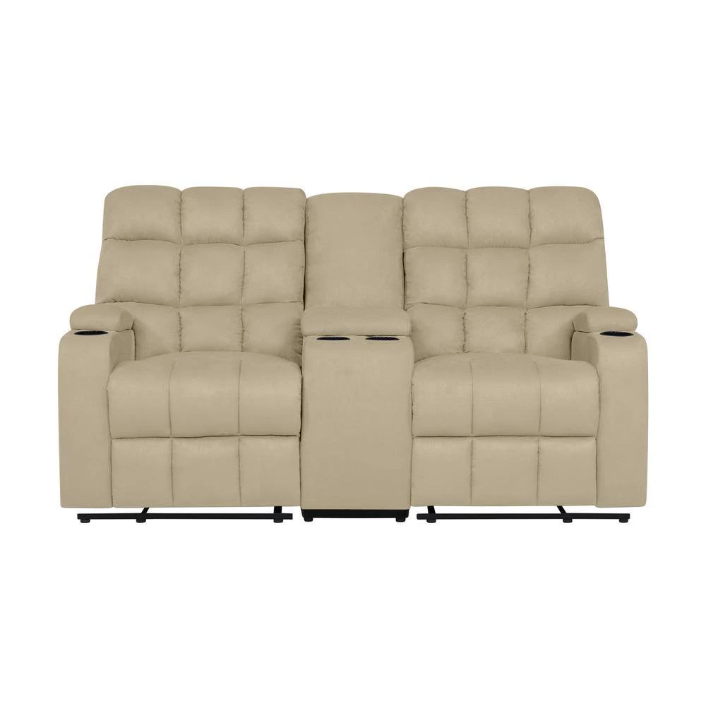 70 in. Khaki Tufted Polyester 2-Seater Reclining Loveseat with Cupholders by ProLounger 11 70 in. Khaki Tufted Polyester 2-Seater Reclining Loveseat with Cupholders by ProLounger - Image 9