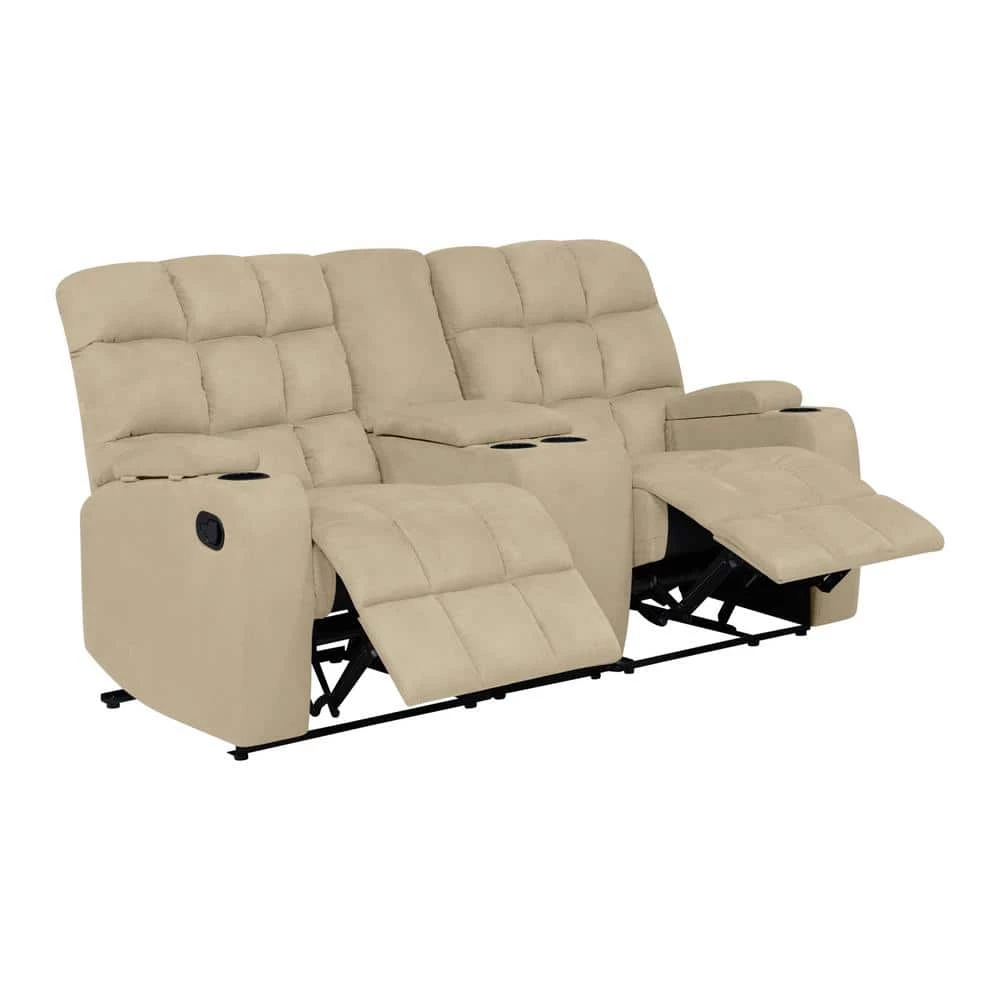 70 in. Khaki Tufted Polyester 2-Seater Reclining Loveseat with Cupholders by ProLounger 3 70 in. Khaki Tufted Polyester 2-Seater Reclining Loveseat with Cupholders by ProLounger