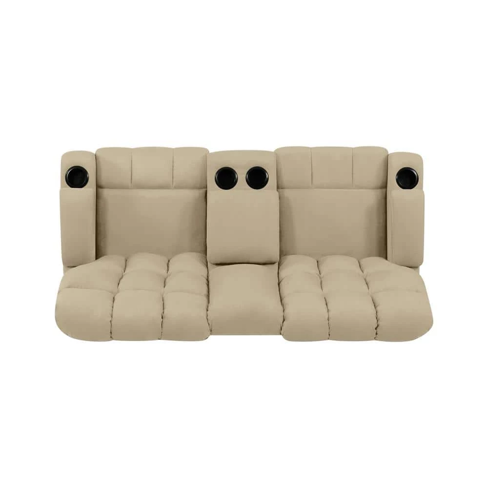 70 in. Khaki Tufted Polyester 2-Seater Reclining Loveseat with Cupholders by ProLounger 6 70 in. Khaki Tufted Polyester 2-Seater Reclining Loveseat with Cupholders by ProLounger - Image 4