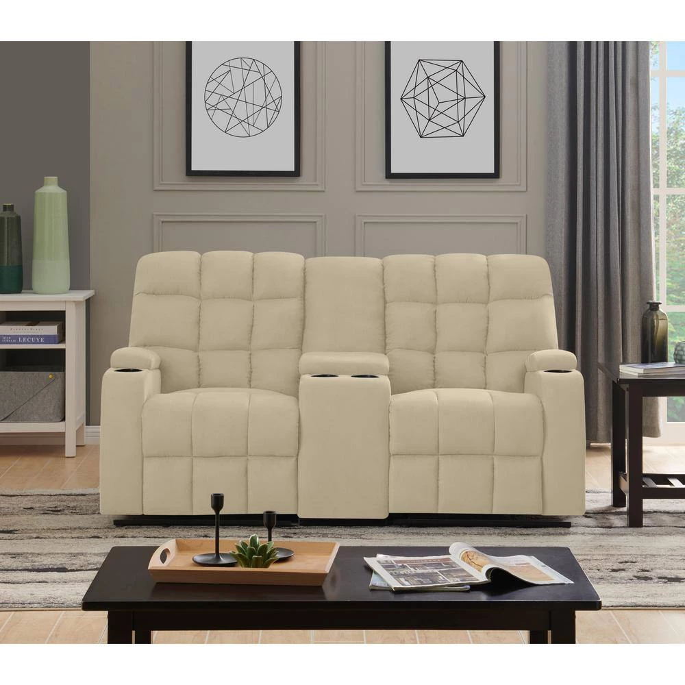70 in. Khaki Tufted Polyester 2-Seater Reclining Loveseat with Cupholders by ProLounger 10 70 in. Khaki Tufted Polyester 2-Seater Reclining Loveseat with Cupholders by ProLounger - Image 8